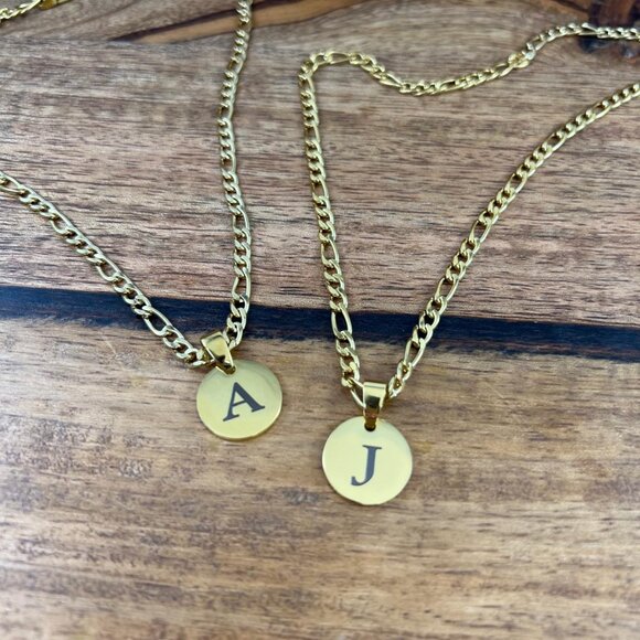 Custom Engraved Letter Coin with 3mm Figaro Chain - Picture 6 of 6